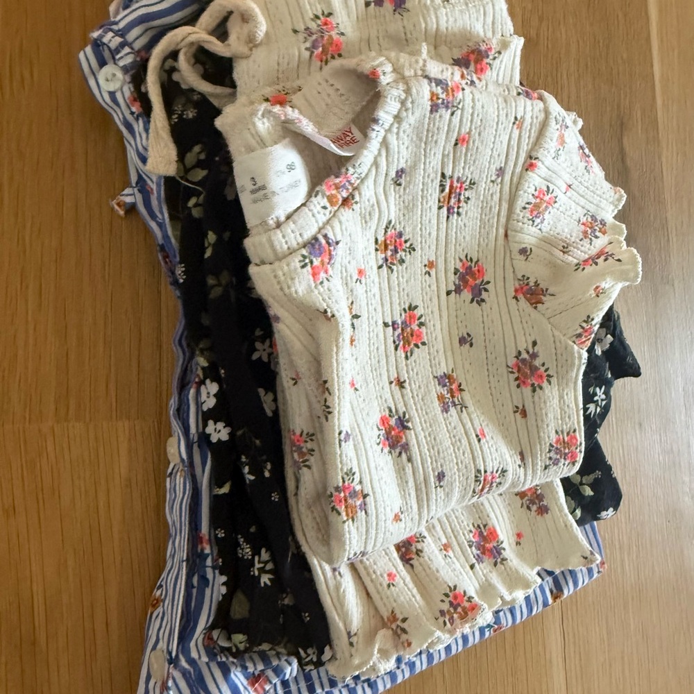 H&M/ Zara Sets- 2-3/black floral, navy stripe and knit.